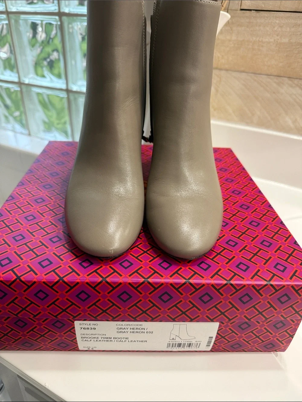 Tory Burch Brooke 70mm Gray Heron Calf Leather Bootie